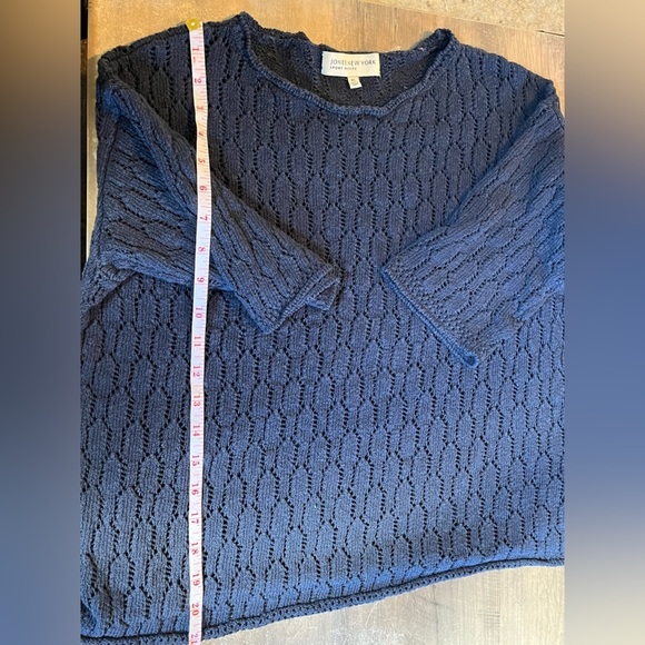 Jones New York Sport Navy Blue Knit Scoop Neck Top Large Petite - Picture 6 of 9